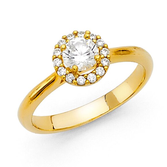 New 14k Yellow Gold Cz Engagement Ring